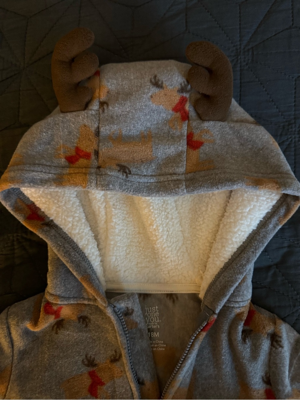 Carter's Gray Hooded Fox Print Fleece One-Piece